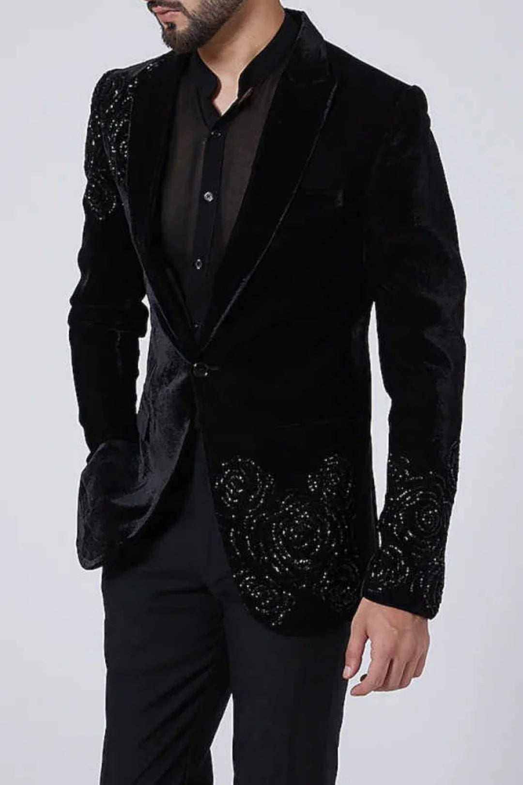 Luxury Men Suit 2-Piece Blazer Single Breasted Jacket Crystals Beaded Slim Fit Wedding Tuxedo Groom Prom Customized