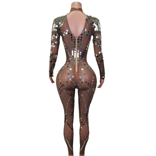 Robes Mode Manches Longues Paillettes Combinaisons Sexy Fête D'anniversaire Une Pièce Body Festival Tenue Danse Scène Spectacle Costume 