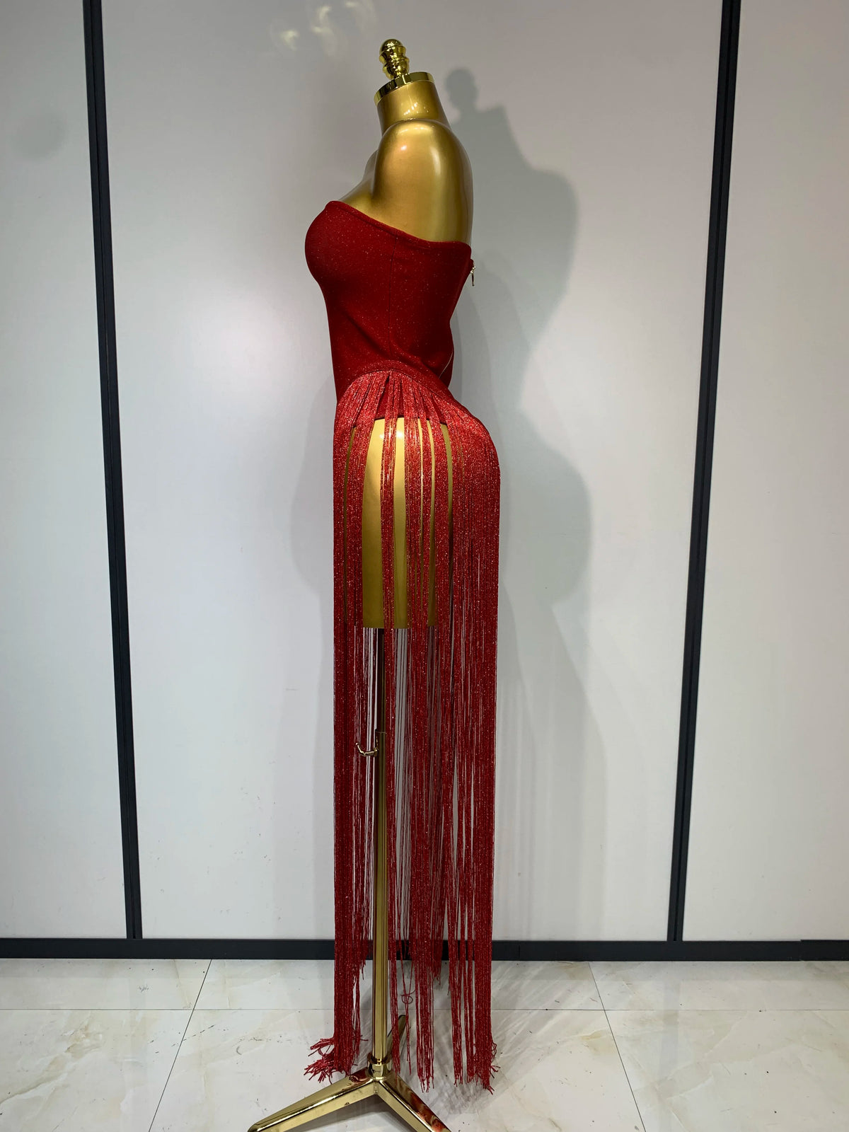 Design Long Tassel Patchwork Strapless Bandage Bodysuit Women Sexy High Street Evening Party Nightclub Hotwife Outfit