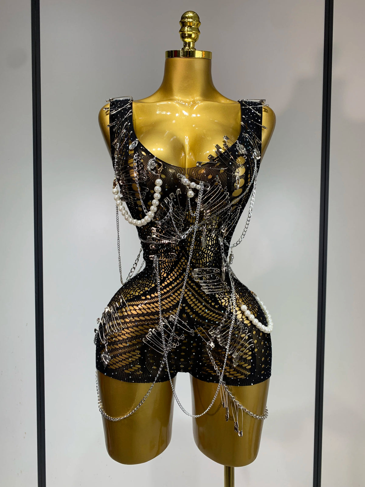 Women Pin Sparkly Crystal Cut Out Sexy Stretch Bodysuit Women Nightclub DJ Clothing Stage Singer Dancer Performance Costume