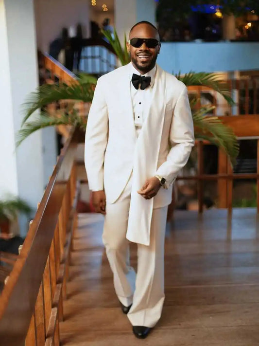 Simple Men Wedding Suits Shawl Lapel Tuxedos Groom Wear 2 Pcs Jacket with Pants Prom Evening Party Custom Made