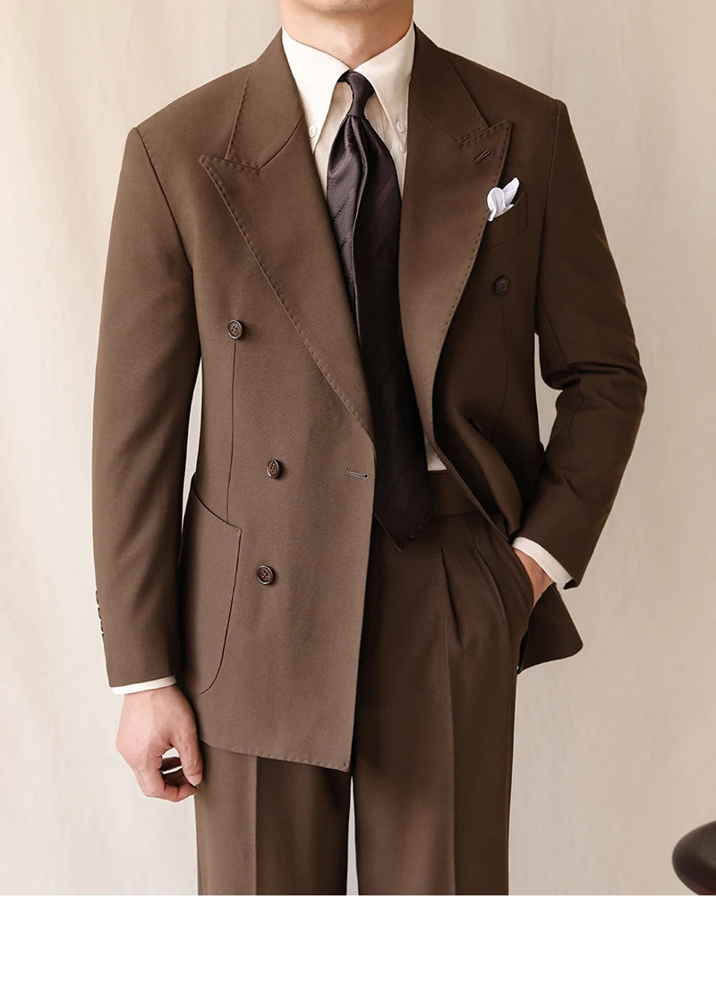 British Style Men Blazers Casual Business Double Breasted Casual Suit Jacket Wedding  Dress Coat Social Banquet Tuxedo Costume
