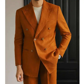 Luxury Linen Double Breasted Italian Suit for Men's Versatile Slim Fit Business Lapel Collar Retro Suit