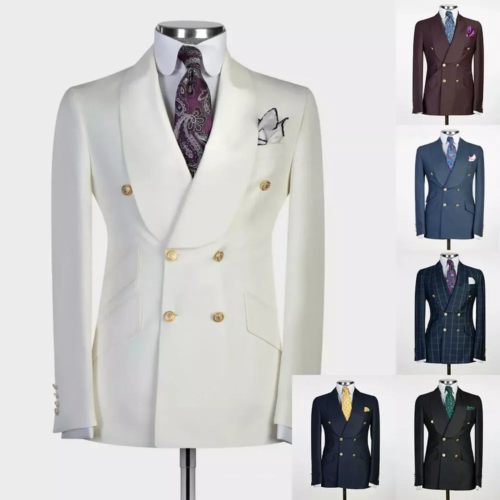 Classic Men Suits for Wedding Shawl Lapel Blazer One Piece Double Breasted Tuxedo Groom Coat Customized Only Jacket