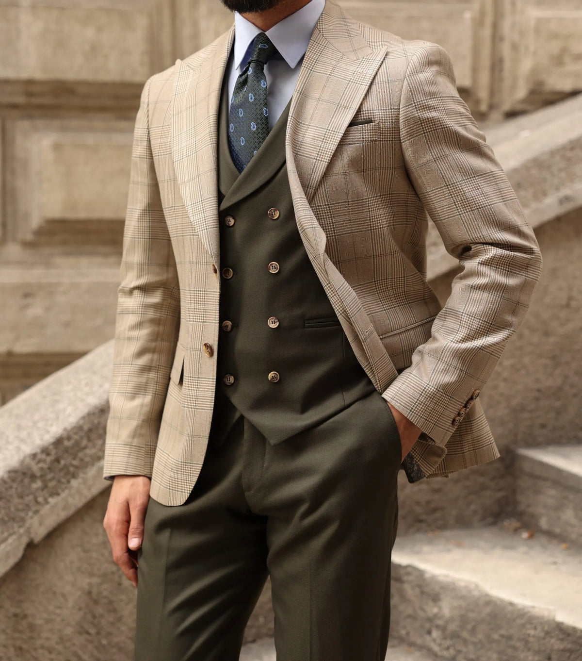 Trajes modernos para hombre, a medida, de 3 piezas, con blazer, chaleco y pantalón, de botonadura sencilla, solapa de pico, a cuadros, a rayas, para novio, hechos a medida, talla grande. 