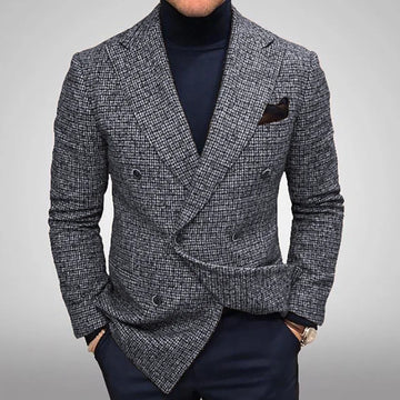 Autumn Men Blazers Slim Fit Plaid Suits Jackets Male Long Sleeve Double-breasted Outerwear Business Casual Coats