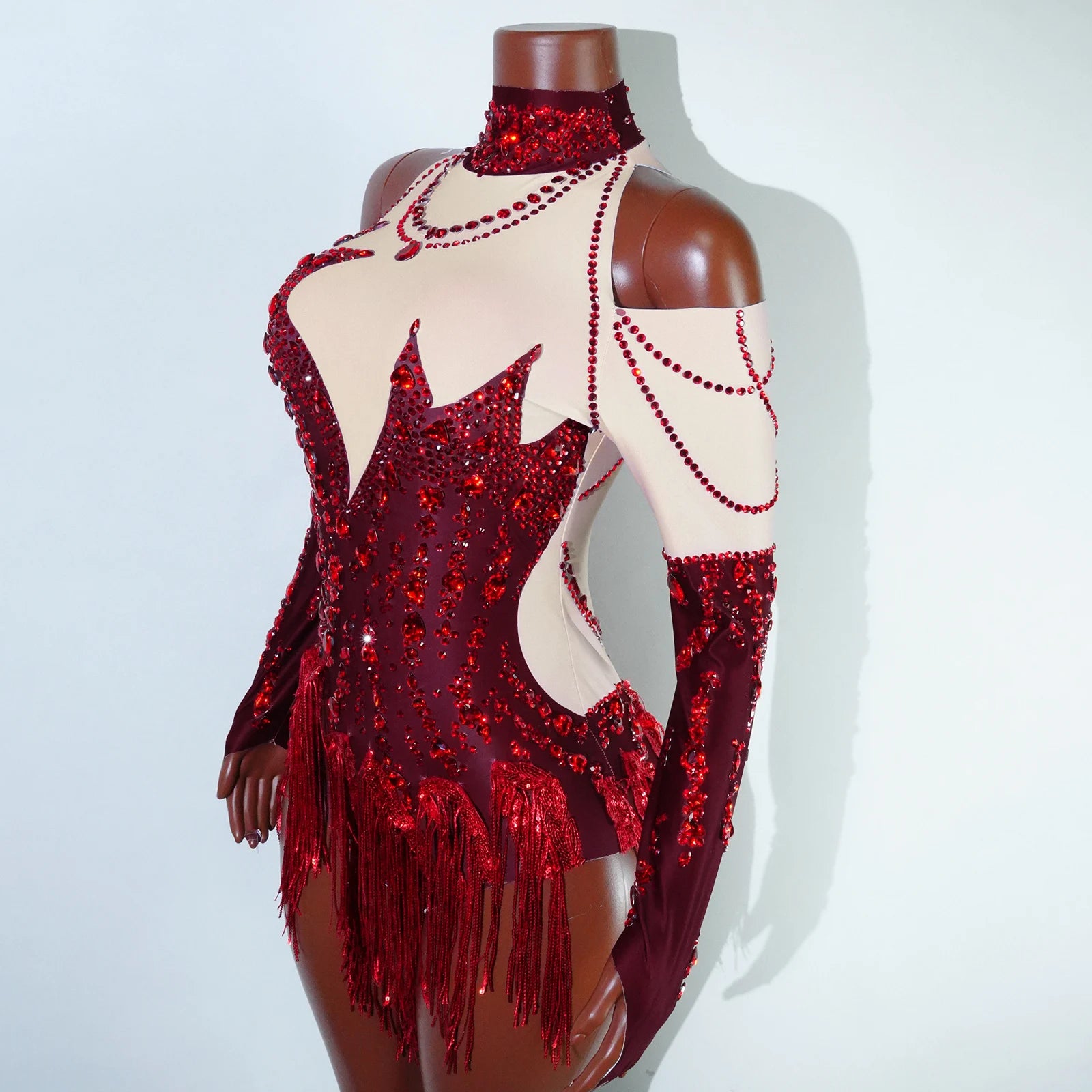 Red Sequin Tassels Bodysuits Sexy Women Stage Outfit Pole Latin Dance Competition Leotard Nightclub Party Drag Queen Costumes