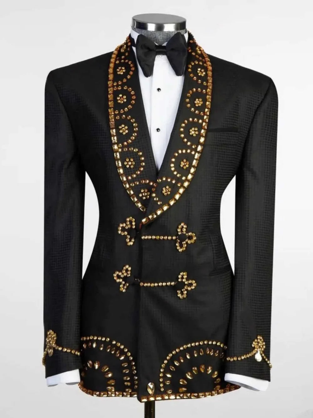 Handsome Wedding Tuxedos Rhinestone Beaded Double Breasted Men Suit Shawl Lapel 1 Piece Set Jacket Groom Blazers Customized