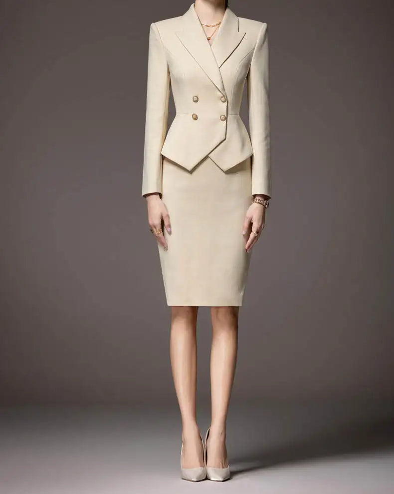 Business Women's Suit Long Sleeves Peak Lapel Lady Set for Wedding Prom Slim Fit 2 Pcs Jacket Skirt Customized