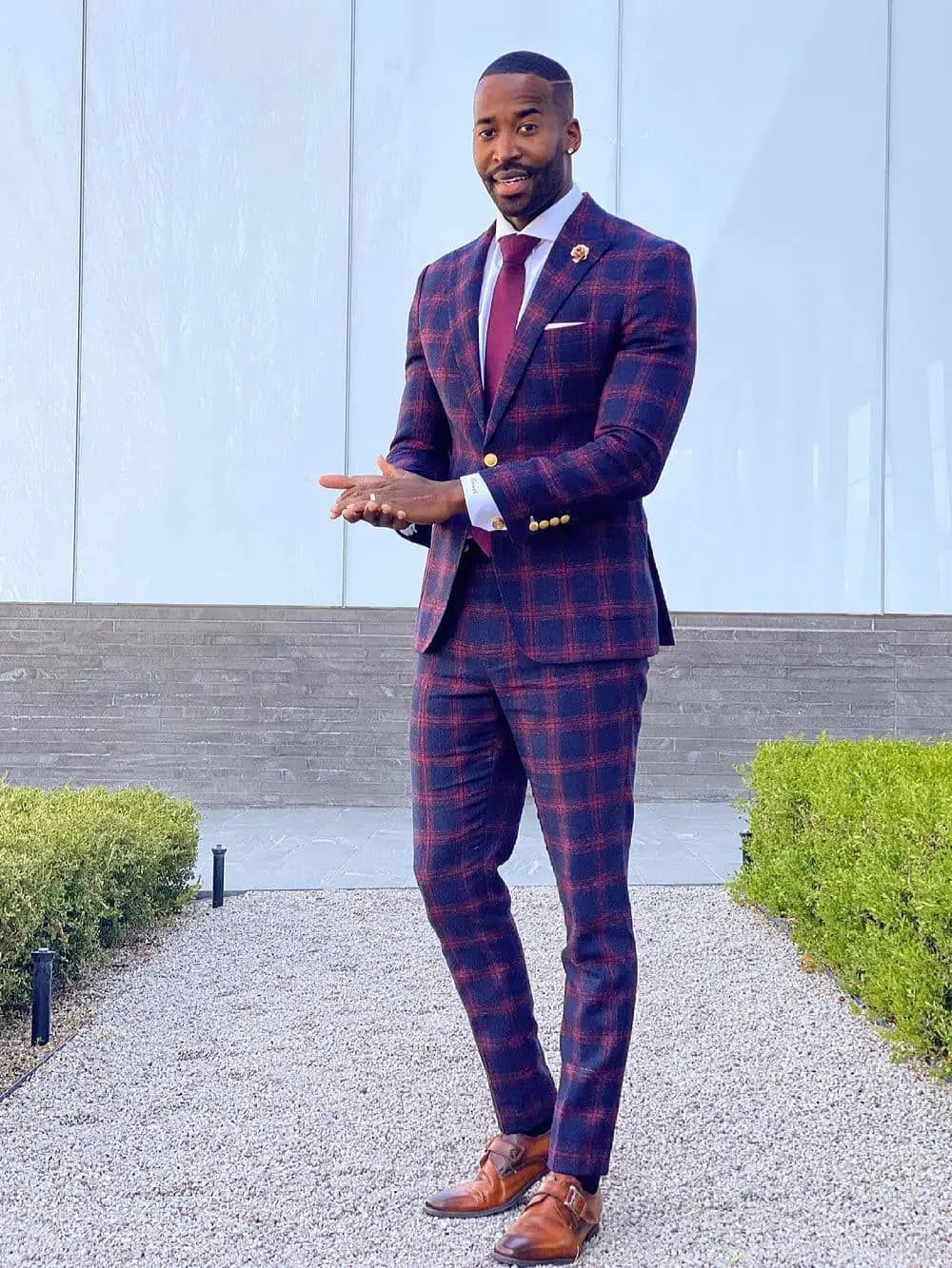 Ensemble élégant blazer et pantalon de smoking à carreaux violets coupe slim pour homme - Tenue décontractée chic de style britannique vintage