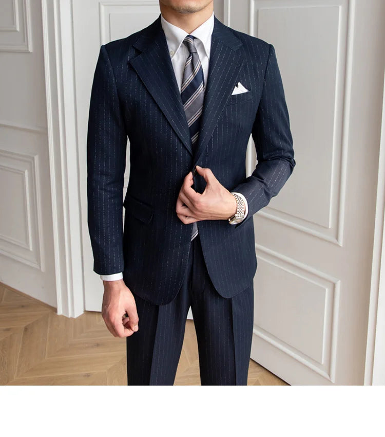 Traje de novio a rayas brillantes para banquete, para hombre, de un solo pecho, de 2 piezas, para fiesta de boda, entallado, para hombre
