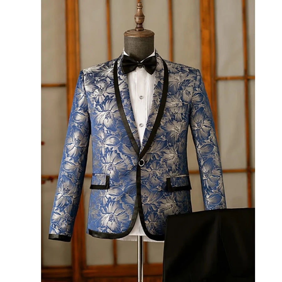 Stylish Floral Blazer Suit for Men - Tailored 2-Piece Wedding Tuxedo Set with Elegant Pants and Jacket