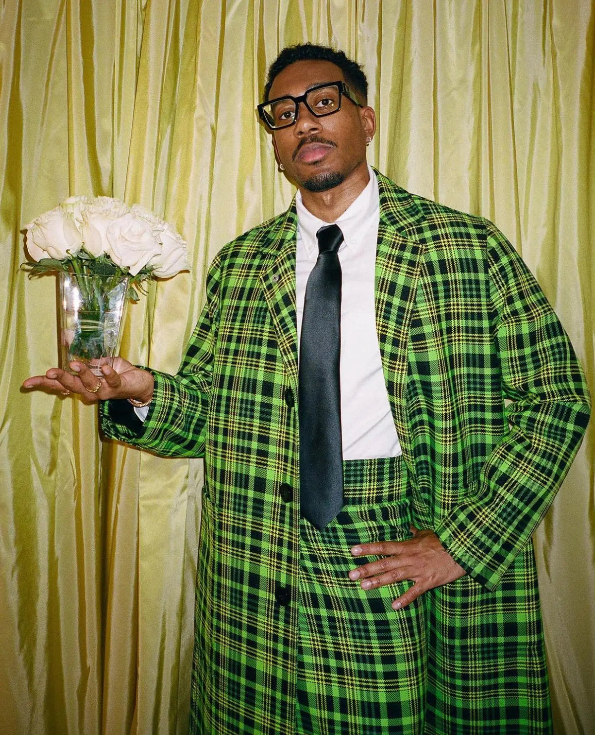 Green Plaid Mens Wedding Tuxedos Loose Classic Fit Custom Made Groom Prom Wear Pants Suits 2 Pieces Long Jacket