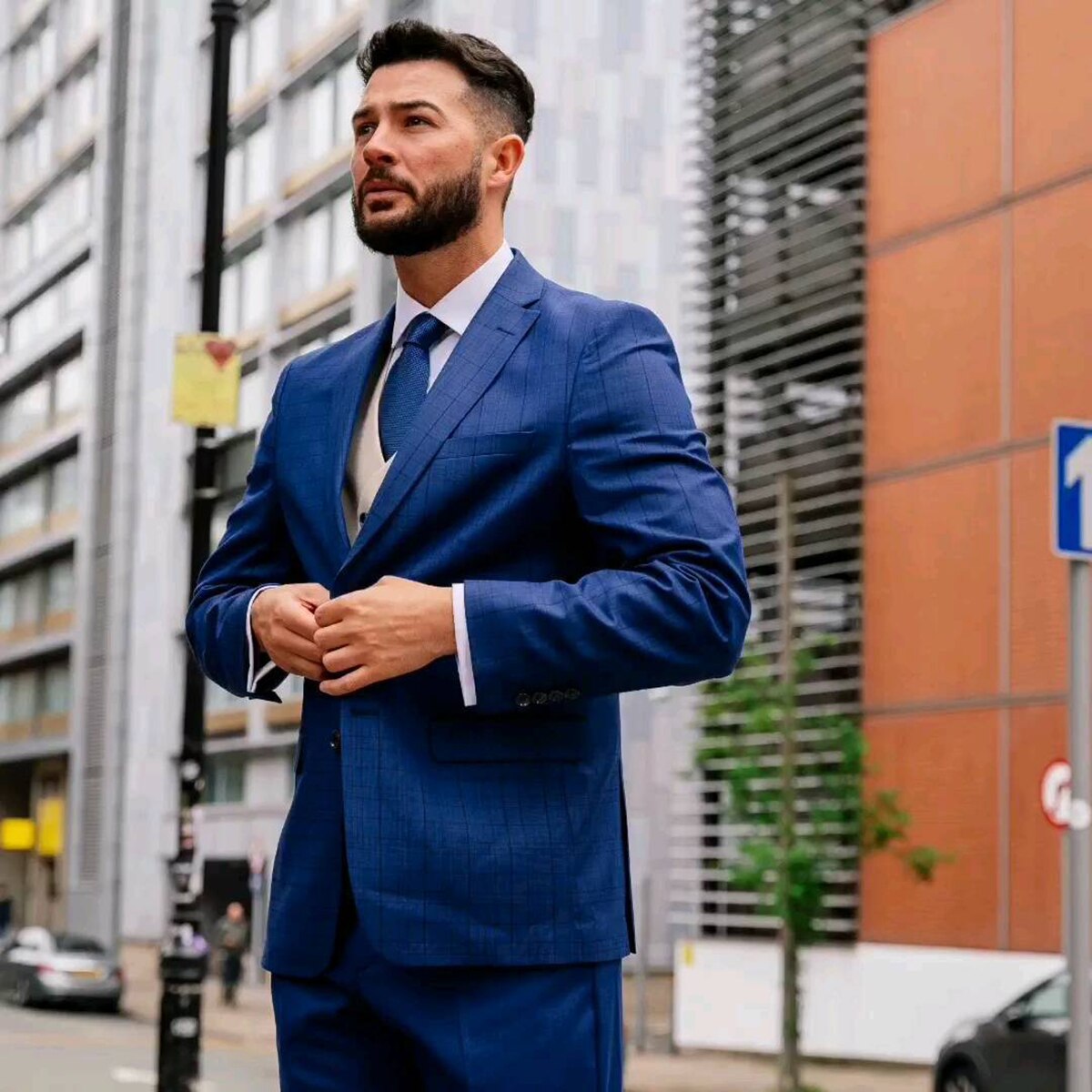 Blue Plaid Wedding Men Suits Slim Fit Tailor-Made Groom 2-Pieces Coat Pant Formal Occasions Party Singer Costume Made