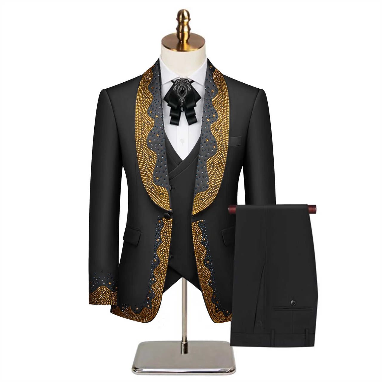 Elegant Men Suits Beading 2 Pieces Set Tailor-Made Shawl Lapel Jacket Blazer One Button Groom Customized Coat Pants
