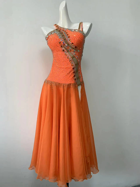 Latin Dance Competition Women's High-end Custom Gold Diamond Dress Cha Performance Samba Rhinestone Dress