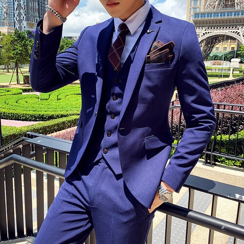 Conjunto de 3 piezas (chaqueta, chaleco y pantalones) para hombre, traje informal de negocios, vestido de boda, traje formal de alta gama. 