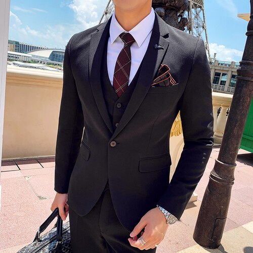 Conjunto de 3 piezas (chaqueta, chaleco y pantalones) para hombre, traje informal de negocios, vestido de boda, traje formal de alta gama. 