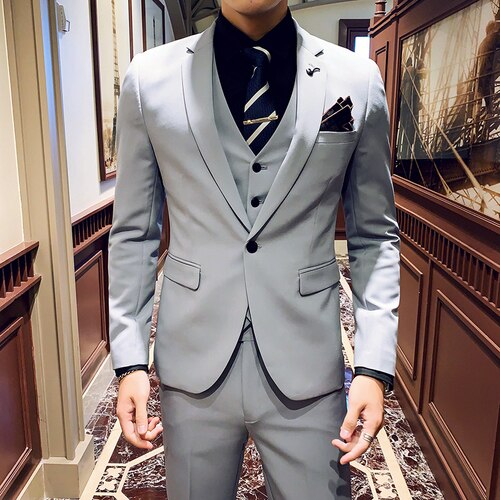 Conjunto de 3 piezas (chaqueta, chaleco y pantalones) para hombre, traje informal de negocios, vestido de boda, traje formal de alta gama. 