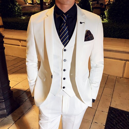 Conjunto de 3 piezas (chaqueta, chaleco y pantalones) para hombre, traje informal de negocios, vestido de boda, traje formal de alta gama. 