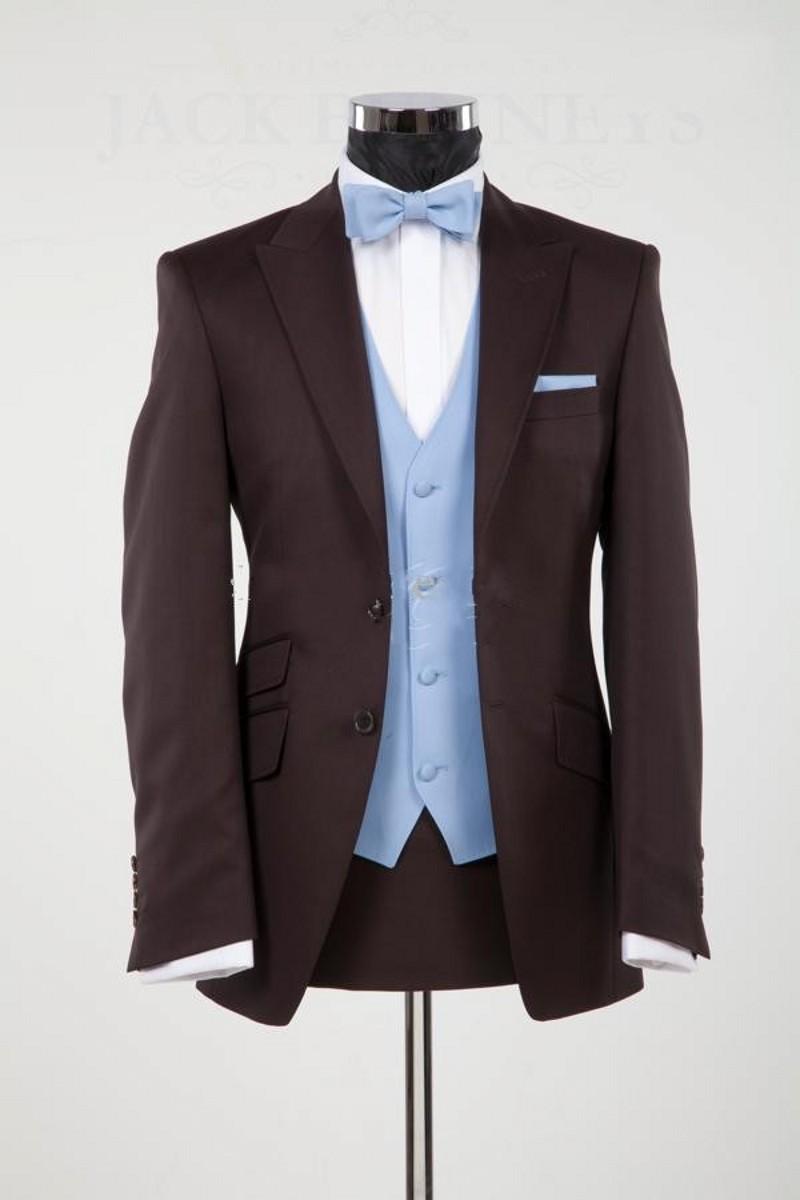 Chocolate Man Work Business Suit Peak Lapel Men Prom Party Business Suit Groom Tuxedos (Jacket+Pants+Vest+Tie)