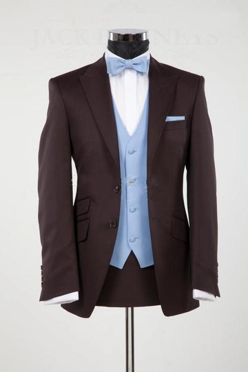 Chocolate Man Work Business Suit Peak Lapel Men Prom Party Business Suit Groom Tuxedos (Jacket+Pants+Vest+Tie)