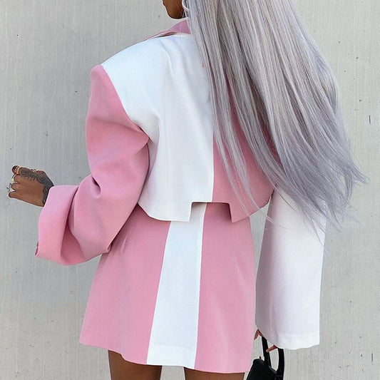 Color Patchwork Women Jacket Business Office Blazer Long Sleeve Suit Formal Work Wear Coat For Women