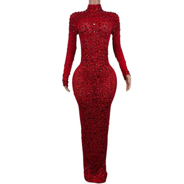 Sexy Party Banquet Evening Dresses Women Sparkly Rhinestone Long Dress Nightclub Singer Stage Costume Festival Clothing