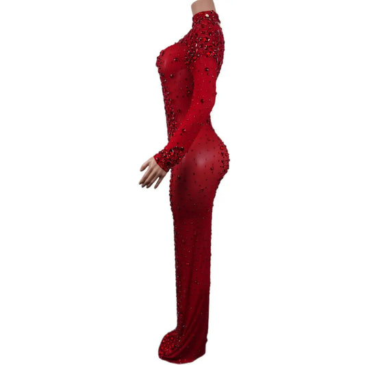 Vestidos de noche sexis para fiestas, banquetes y mujeres con brillantes diamantes de imitación, vestido largo para discoteca, cantante, escenario, ropa para festivales 