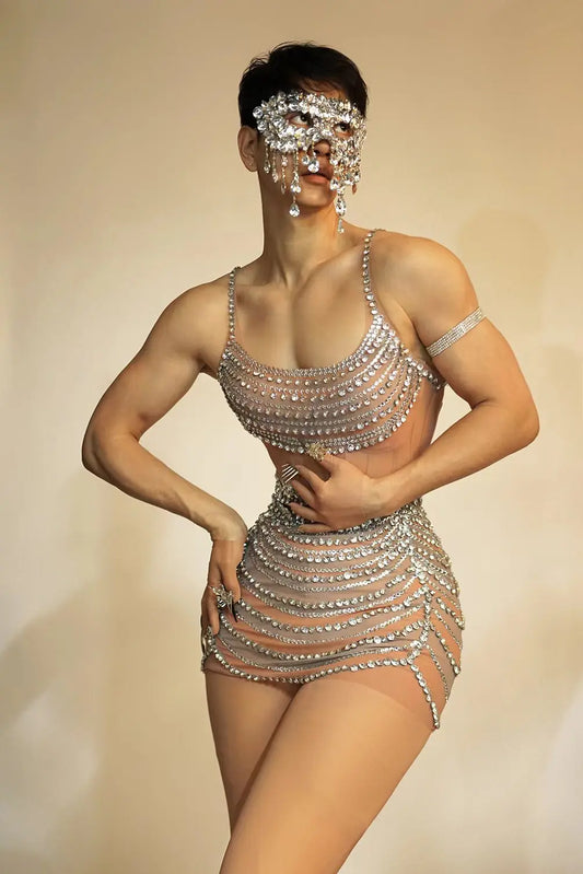 Mini-robe scintillante à strass pour pole dance, robe de soirée sans manches pour fêtes, anniversaires et bals de fin d'année 