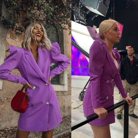 Traje de vestir morado sexy para mujer, traje de chaqueta de celebridad de talla grande, traje de dama para fiesta de graduación, boda, solo una pieza 