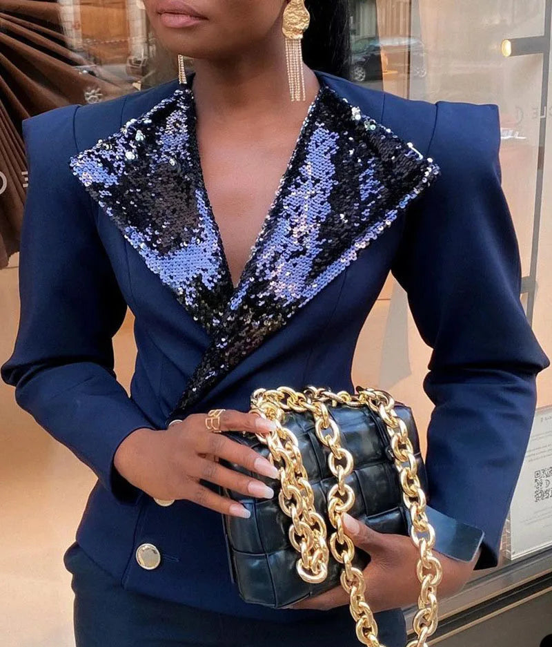 Sexy Sequined Mother of Bride Dresses Vintage Custom Made Slim Fit Black Jacket Prom Casual Blazer Formal 1 Piece Set