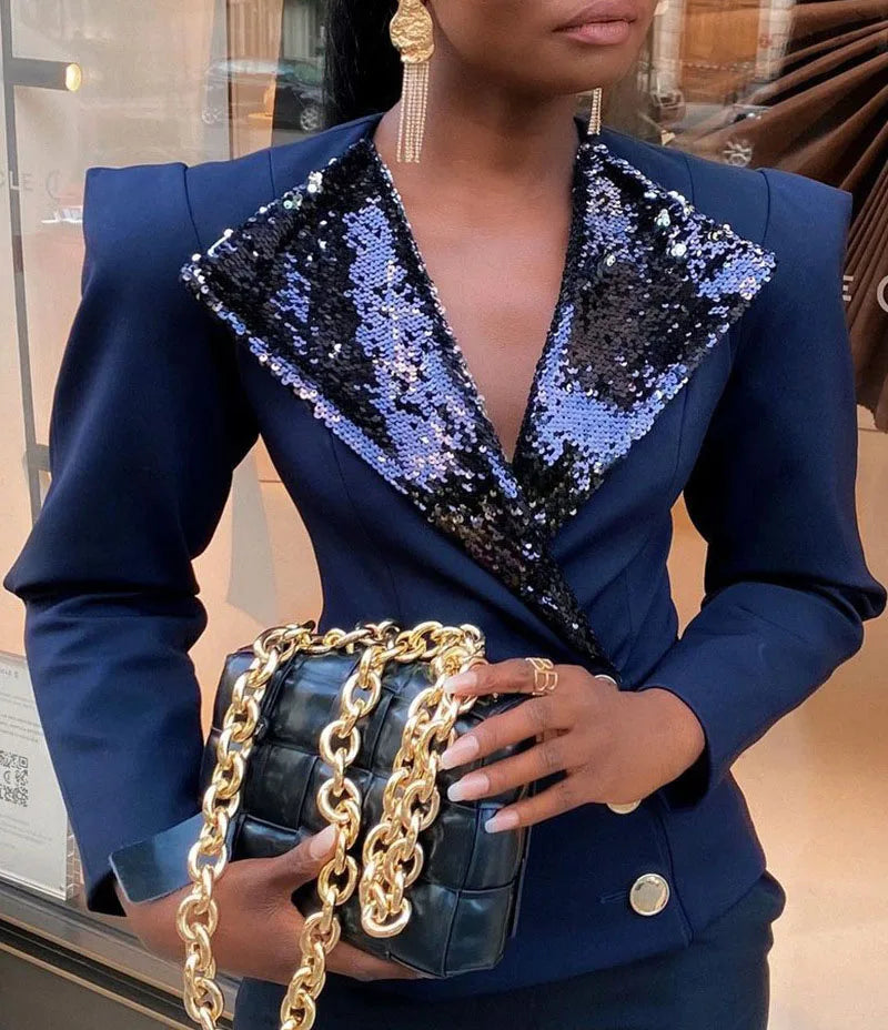 Sexy Sequined Mother of Bride Dresses Vintage Custom Made Slim Fit Black Jacket Prom Casual Blazer Formal 1 Piece Set