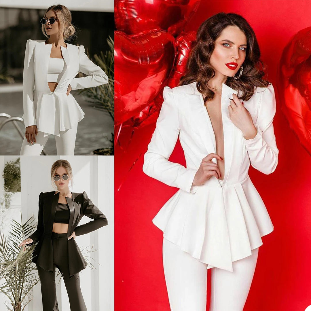 Sexy V Neck Dresses 3 Pieces Blazer Wide Leg Pants Elegant Prom Party Suits Custom Made