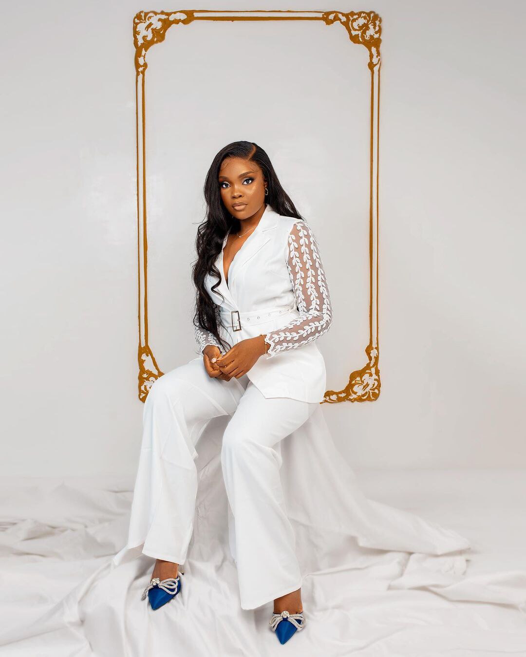 Sexy White Women Pants Suits For Wedding Custom Made See Through Long Sleeve Evening Wear 2 Pieces