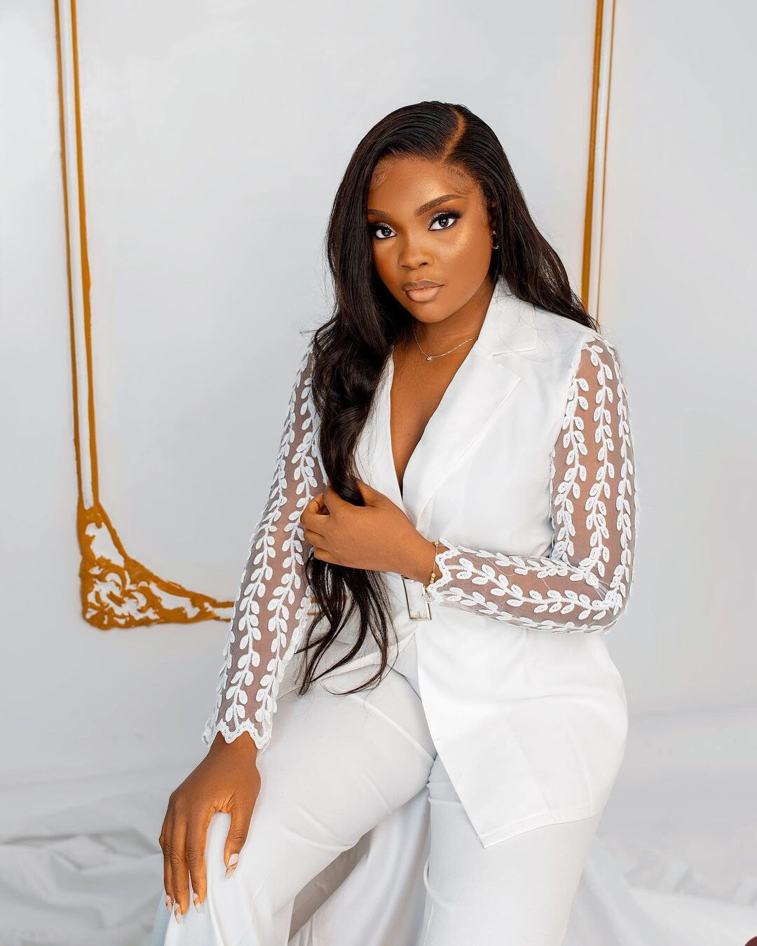 Sexy White Women Pants Suits For Wedding Custom Made See Through Long Sleeve Evening Wear 2 Pieces