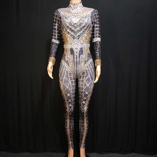 Sparkling Rhinestone Elegant Jumpsuit for Women - Perfect for Nightclubs, Parties, and Special Events!