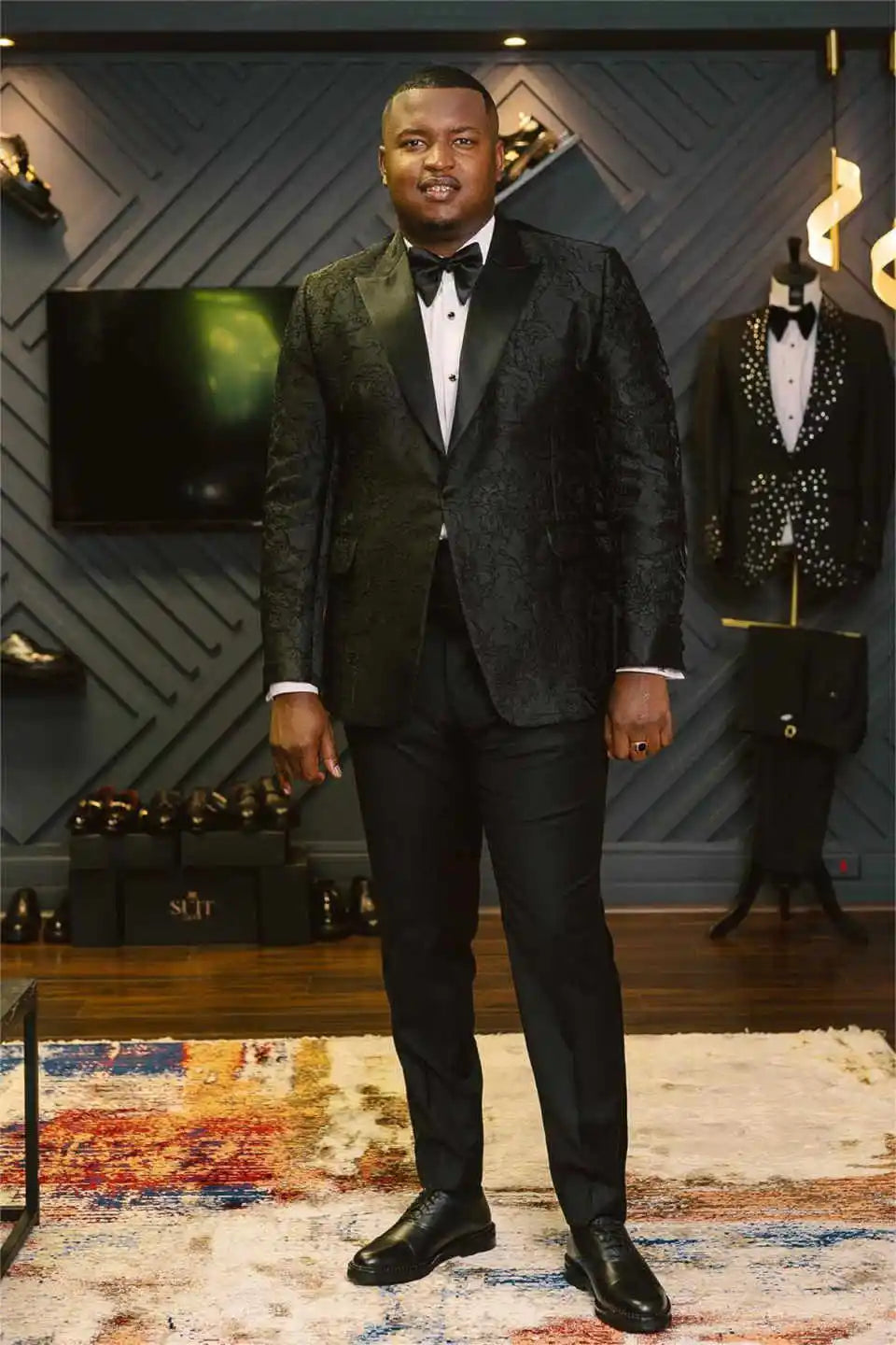 Fashion Wedding Tuxedos Jacquard 2 Pcs Jacket Pants Men Suit Plus Size Peaked Lapel Evening Prom Business Blazer Customized