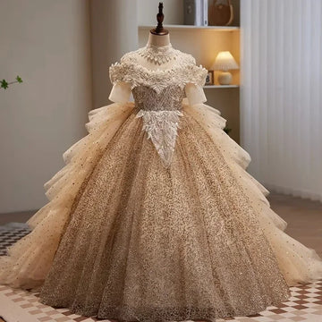 Robe de soirée princesse pour fille, nouvelle collection florale, duveteuse, pour enfants, tenue de spectacle de piano, pour hôte de mariage