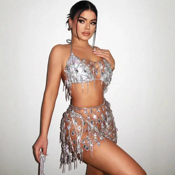 Ensemble jupe et jupe courte à pompons pour femme, tenue sexy et tendance, style transfrontalier, mini-robe élégante 