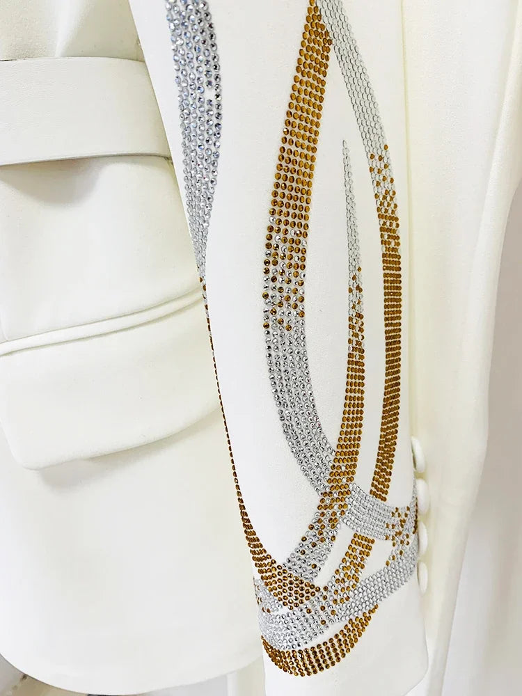 Fashion Designer Runway Suit Set Women's Colorful Diamonds Belted Blazer Flare Pants Suit 2pcs