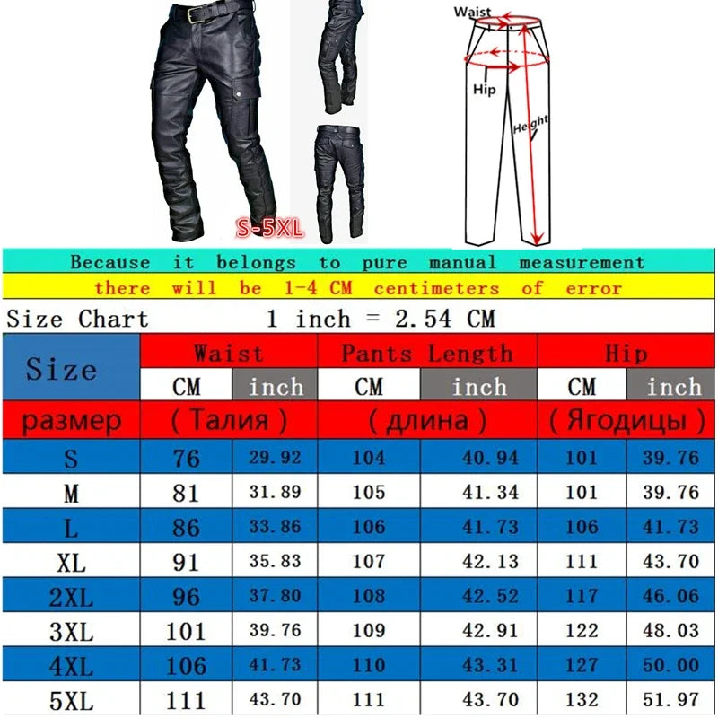 Deep Black System Rock Biker Leather Pants Male Casual American PU Trouser Without Belt