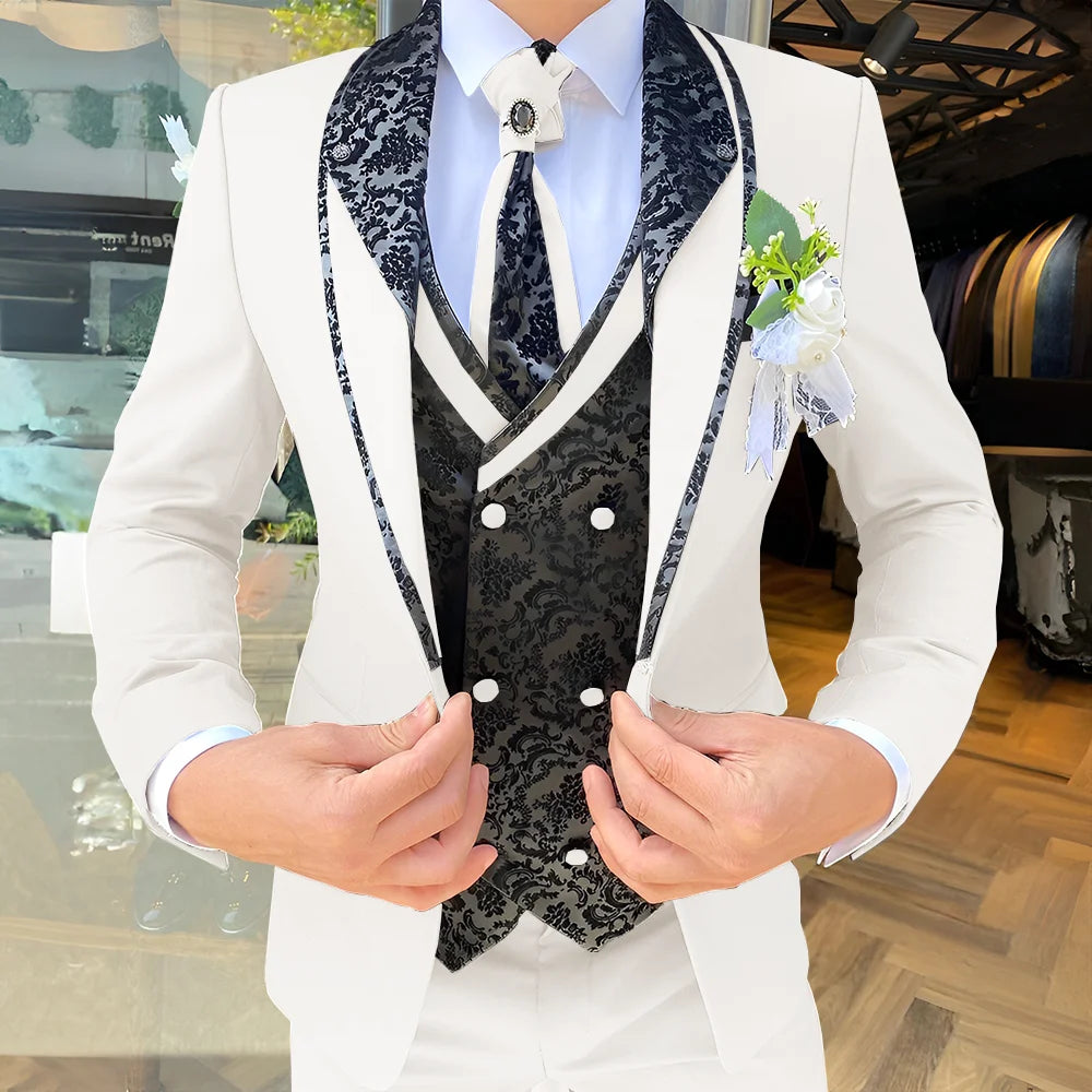 Traje de 3 piezas para hombre, elegante esmoquin para boda, chaqueta, pantalón y chaleco, blazer formal personalizado.