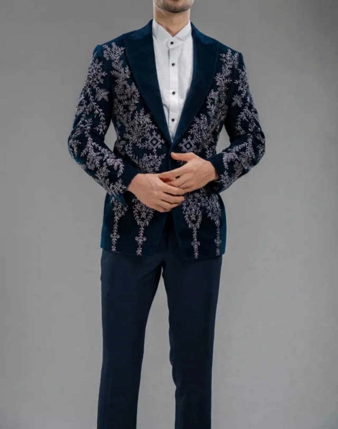 Elegant Men's Suits 2 Pieces Blazer Appliques Single Breasted Wedding Tuxedos Slim Fit Custom Made Costumes Hommes