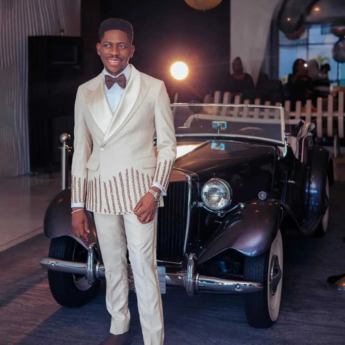 Customized Gem Men Suits Slim Fit Wedding Tuxedo Double Breasted Diamond 2 Piece Sets Groom Male Blazers Peak Lapel Party Homme