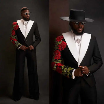 Appliques Gentle Men Suits for Wedding Peaked Lapel Single Breasted Tuxedos Groom Party 2 Pcs Blazer Pants Customized Suit