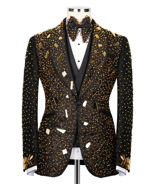 Men Wedding Suits Gorgeous Shawl Lapel Tailor-Made 3 Pieces Set Beading Pearls Groom Blazer Customized Jacket Vest Pants