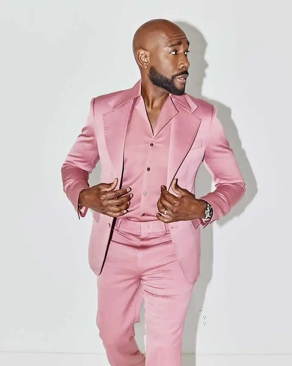 Bright Wedding Tuxedos  2 Pcs Notched Lapel Groom Suit Trim Fit Single Breasted Jacket Pants Evening Party Outfits Customized