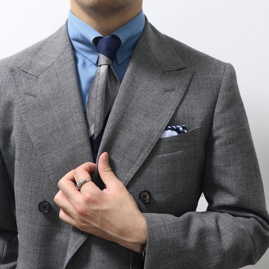 Costume gris pour homme, croisé, revers pointus, veste, pantalon, smoking de marié, sur mesure