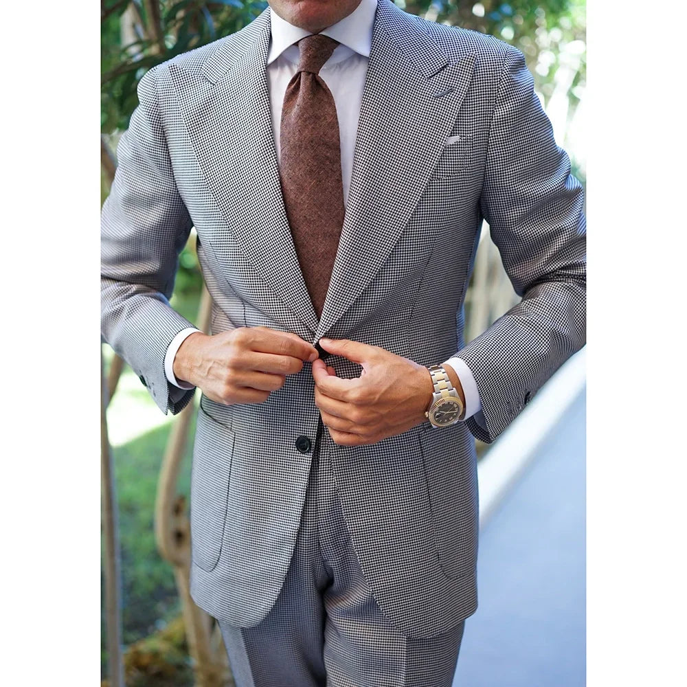 Trajes de pata de gallo para hombre, entallados, de moda, con solapa de pico, de un solo pecho, para negocios, informal, para boda, esmoquin de 2 piezas (blazer + pantalón)